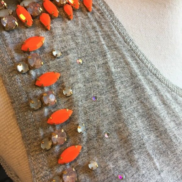 J.Crew Womens Size XXS Gray Bejeweled Orange Silver Tank Top Cotton T-Shirt - Picture 6 of 9